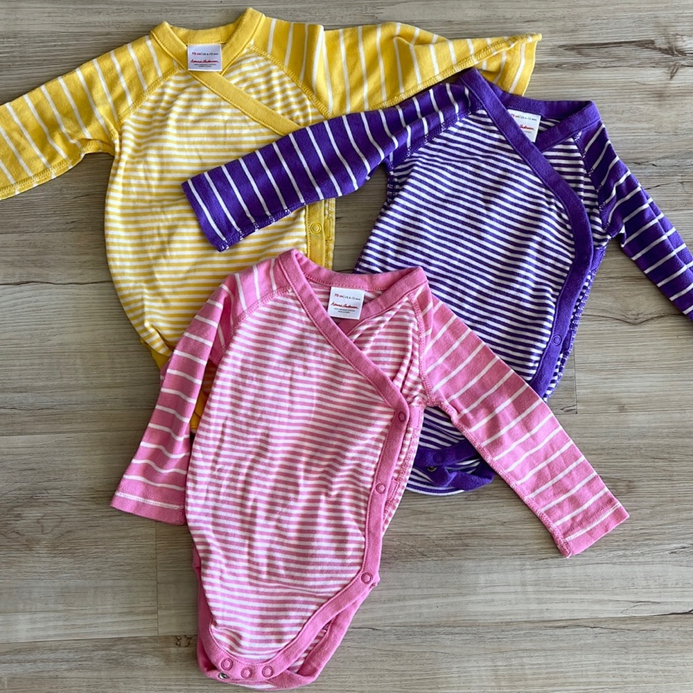 Set of 3 Hanna Andersson long sleeve onesies.